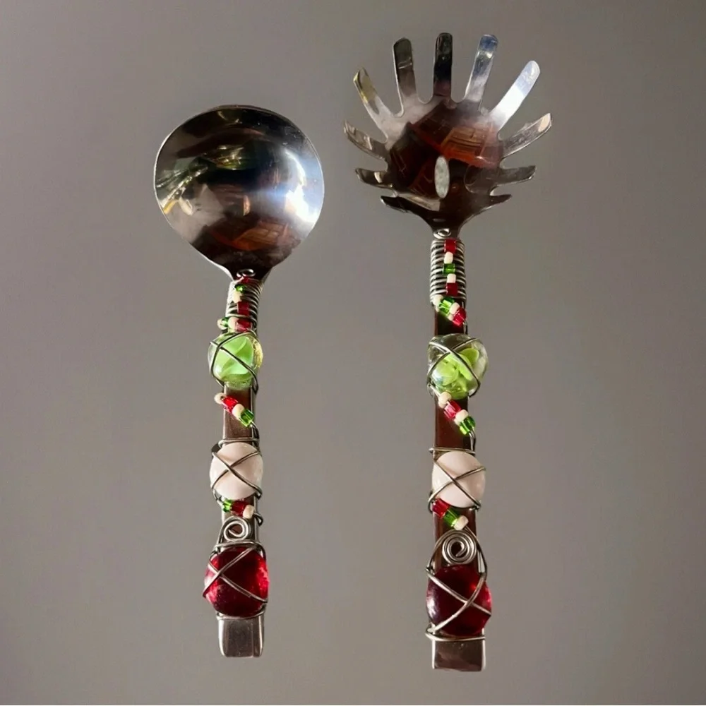 ONEIDA Beaded Wire Wrapped Serving Utensils Ladle & Pasta Fork Chef’s Table NWOB